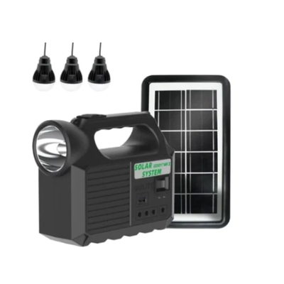 PACHET SOLAR Lanterna cu Panou solar, USB, Bluetooth, Radio FM, MP3, Lanterna LED, 3 Becuri Incluse, Incarcare telefonica.