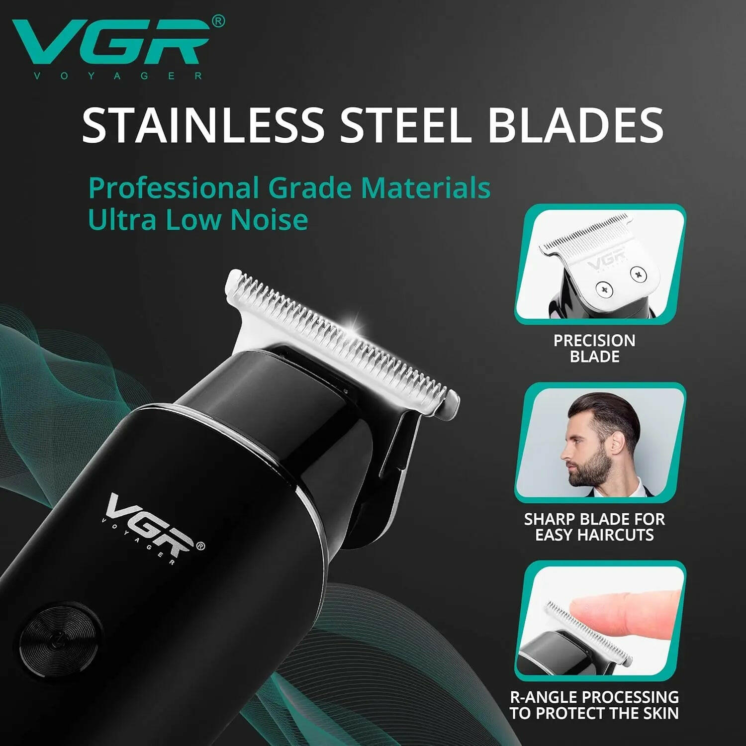 VGR V-937 Profesional Trimmer cu LED pentru Barba Aparat de ras electric reincarcabil cu baterie de 500 min Kit de ingrijire pentru miriste de precizie profesionale - Produs Recomandat 