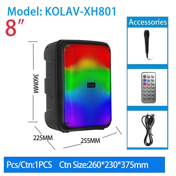 BOXA PORTABILA Kolav XH801, Bluetooth, MICROFON LUMINI RGB.